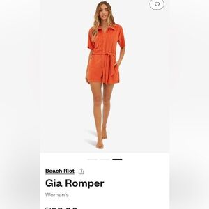 Beach Riot orange Gia Romper, size large color desert clay. New with tags